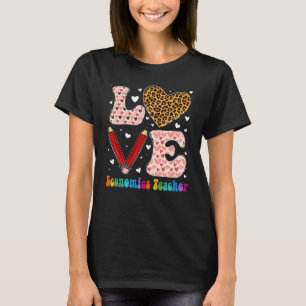 Love Heart Economics Teacher Leopard Valenti T-shirt