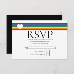 Love Heart et Rainbow Gay Wedding Carte RSVP