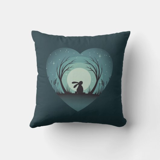 Love Heart Hare, Rabbit Silhouette in Moonlight Kussen (Achterkant)