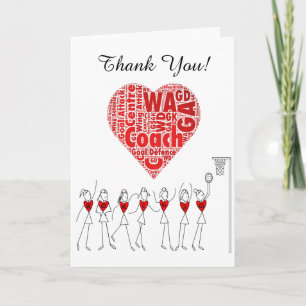 Love Heart Netball Coach Dank je wel Bedankkaart