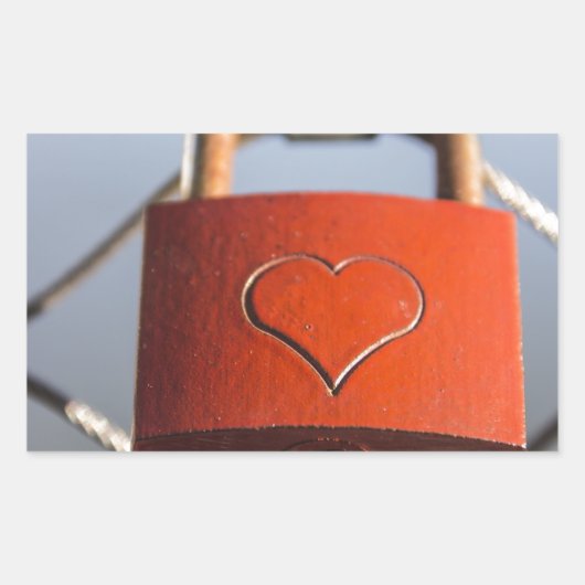 Love Heart Padlock Rechthoekige Sticker (Voorkant)