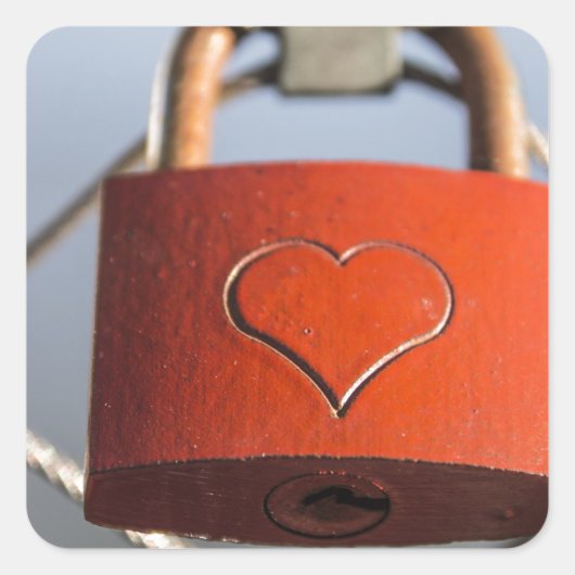 Love Heart Padlock Vierkante Sticker (Voorkant)
