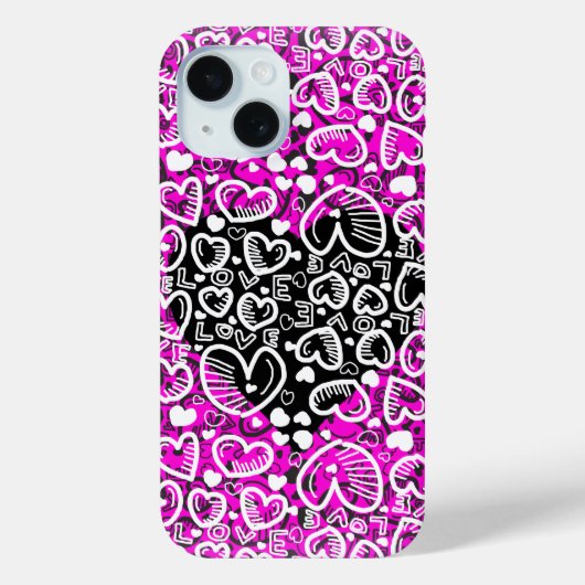 Love Heart Pattern Roze iPhone Case (Achterkant)