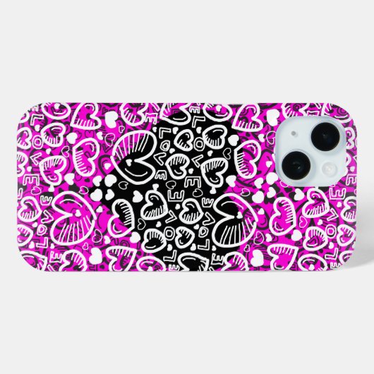 Love Heart Pattern Roze iPhone Case (Achterkant (horizontaal))