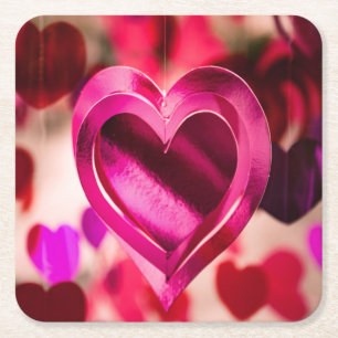 Love Heart Pink Valentijnsdag Jubileum Vierkante Kartonnen Onderzetter