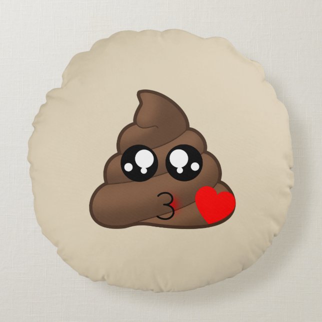 Love Heart Poop Emoji Pillow Rond Kussen (Voorkant)