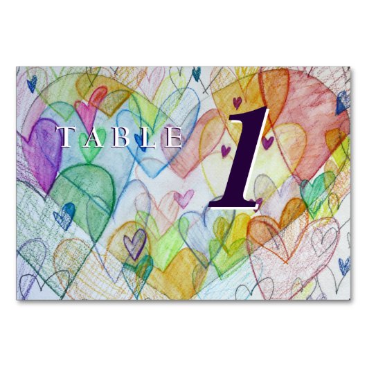 Love Heart Rainbow Custom Table Number Kards Kaart (Achterkant)