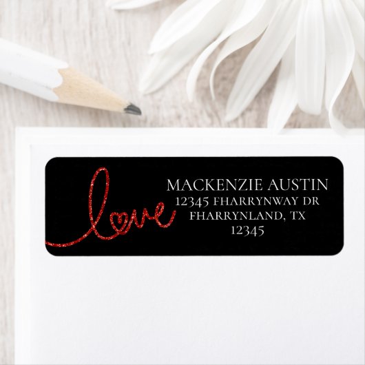 Love Heart Script | Modern rood en wit adres Etiket (Insitu)
