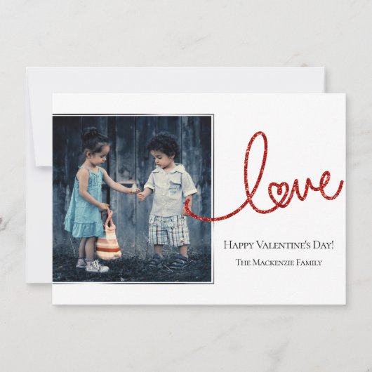 Love Heart Script | Moderne Rood en Wit Foto Feestdagenkaart (Voorkant)