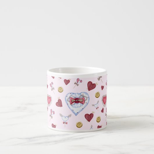 Love Heart Sewing Waterverf Espresso Kop (Voorkant)