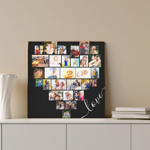 Love Heart Shaped Photo Collage Small Square Canvas Afdruk