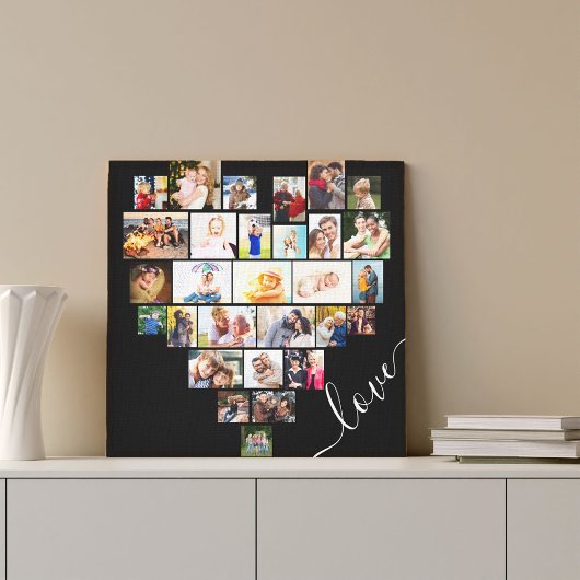 Love Heart Shaped Photo Collage Small Square Canvas Afdruk