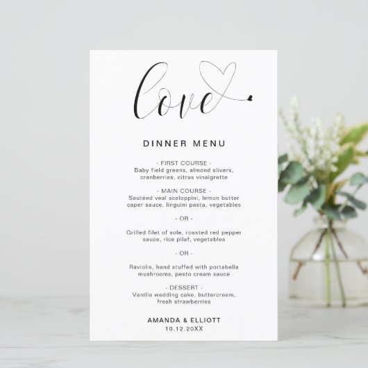 Love Heart Simple Modern Mariage Menu (Debout devant)