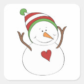 Love Heart Snowman Vierkante Sticker (Voorkant)