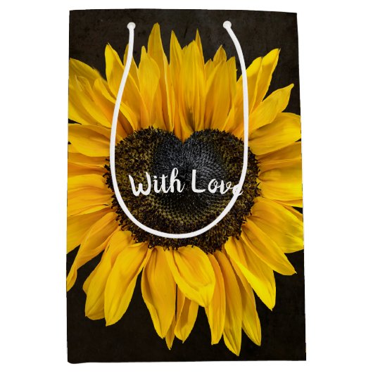 Love Heart Sunflower Medium Cadeauzakje (Voorkant)