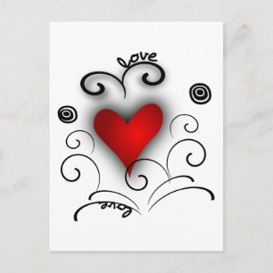 Love Heart Swirl - Red en Black with Effects Briefkaart