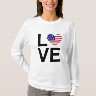 LOVE Heart USA Vlag Rood Wit en Blauw T-shirt