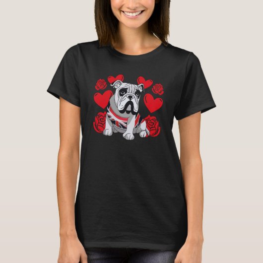 Love Heart Valentijnsdag Rozen English Bulldog B T-shirt (Voorkant)