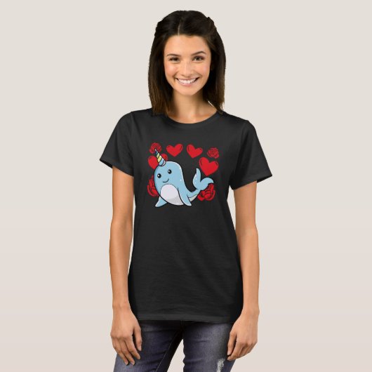 Love Heart Valentijnsdag Rozen Narwhal Boys Kinder T-shirt (Voorkant volledig)