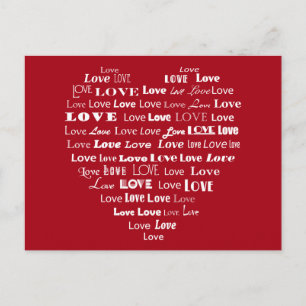 Love Heart Word Cloud - White on Dark Red Briefkaart