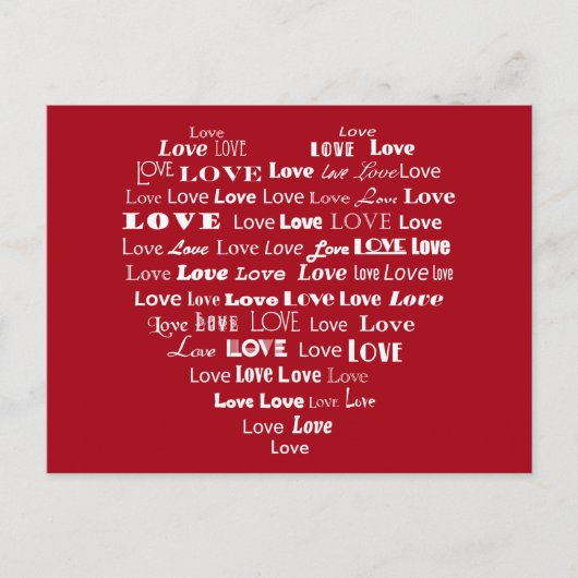 Love Heart Word Cloud - White on Dark Red Briefkaart (Voorkant)
