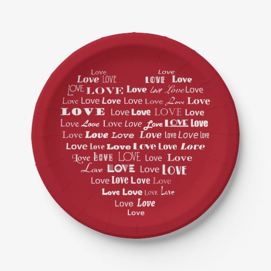 Love Heart Word Cloud - White on Dark Red Papieren Bordje (Voorkant)