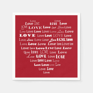 Love Heart Word Cloud - White on Dark Red Servet
