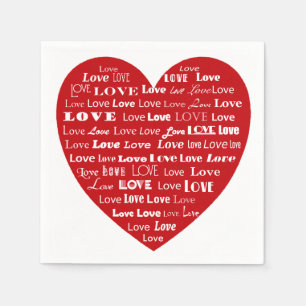Love Heart Word Cloud - White on Dark Red Servetten