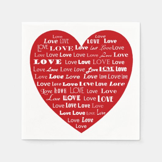 Love Heart Word Cloud - White on Dark Red Servetten (Voorkant)