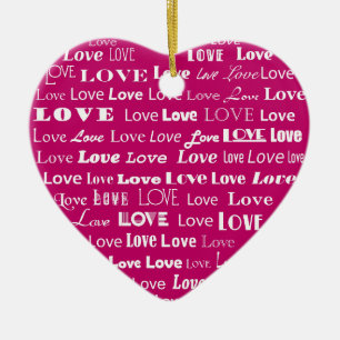 Love Heart Word Cloud - White on Fuchsia Pink Keramisch Ornament