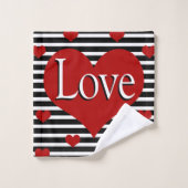 Love Hearts and Black White Stripes Bath Towel Set Bad Handdoek (Wasdoekje)