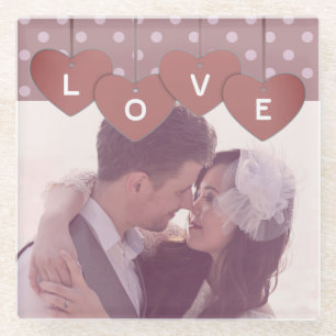 Love Hearts Banner Romantisch Overlaid Aangepaste Glazen Onderzetter