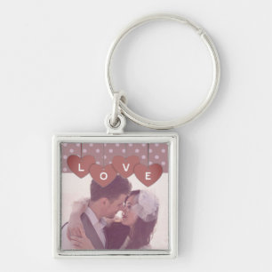 Love Hearts Banner Romantische Overlaid Aangepaste Sleutelhanger