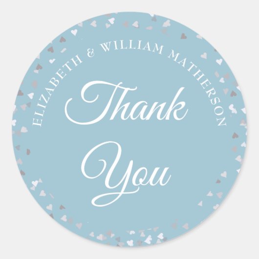 Love Hearts Confetti Script Bedankt Ronde Sticker (Voorkant)