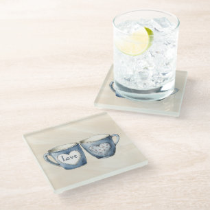 Love Hearts Cups Blauw Jean Denim Glazen Onderzetter