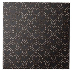 Love Hearts en Polka Dots patroon in Tan & Black Tegeltje