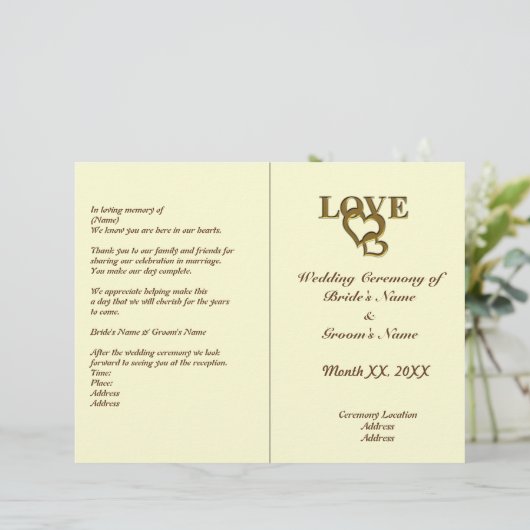 Love Hearts et Red Rose Mariage Programme pliable (Debout devant)