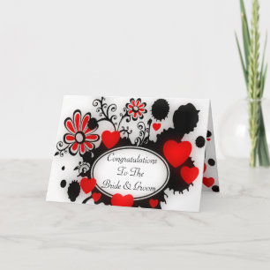 Love Hearts Flower Splats Red Black White Wedding Kaart