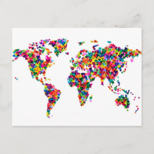 Love Hearts Map of the Wereldkaart Briefkaart