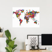 Love Hearts Map of the Wereldkaart Poster (Thuiskantoor)