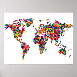 Love Hearts Map of the Wereldkaart Poster