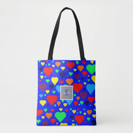 Love hearts on Blue Tote bag (Devant)