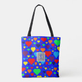Love hearts on Blue Tote bag (Dos)