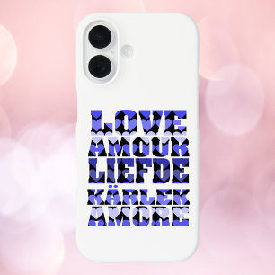 Love Hearts Patroon Blauw iPhone 16 Hoesje