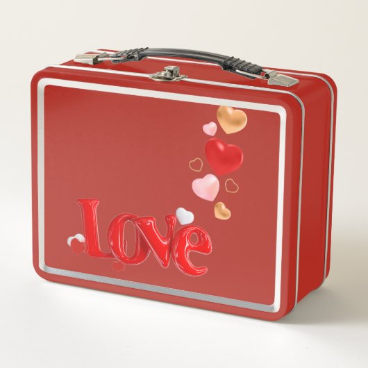 Love & Hearts Personalized Red Metal Lunchbox (Voorkant)