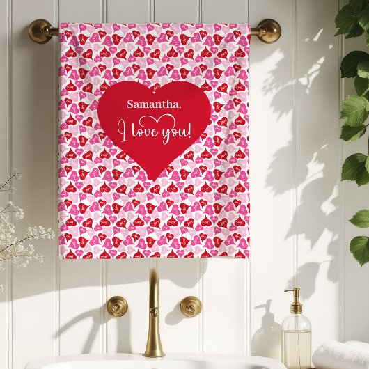 Love Hearts Personalized Valentine Gift Bath Towel