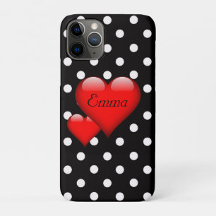 Love Hearts Polka Dot Pattern Monogram iPhone 11 Pro Hoesje