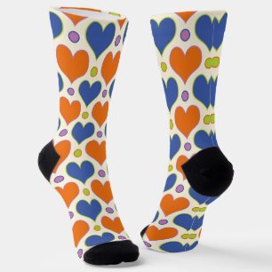 Love Hearts & Polka Dots patroon in blauw & Sinaas Sokken