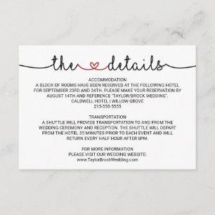 Love Hearts Red Wedding Details Enclosure Kaart