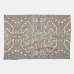 Love Hearts Sea Shells, Romantic Exotic Tropical Theedoek